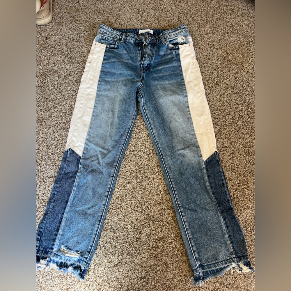 Chic Denim and White Straight Leg Jeans